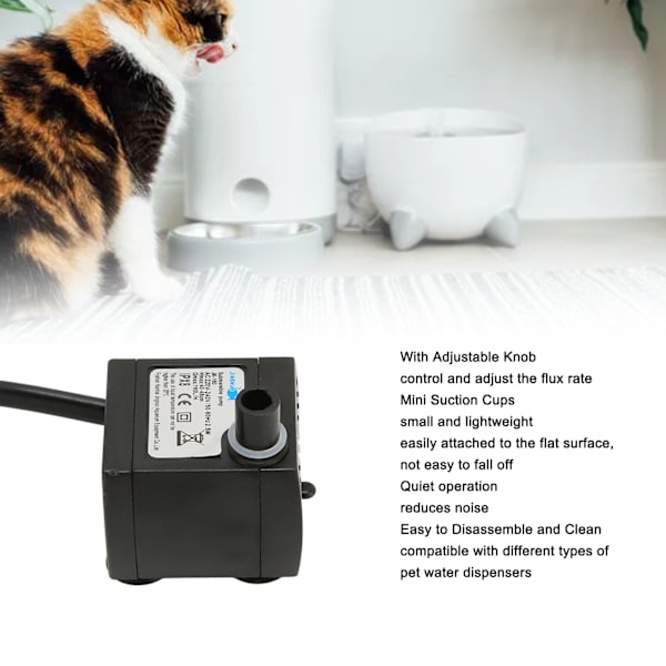 Mini nedsänkbar vattenpump justerbar tyst IPX8 vattentät fontänpump med sugkopp för akvarium EU-kontakt 220‑240V
