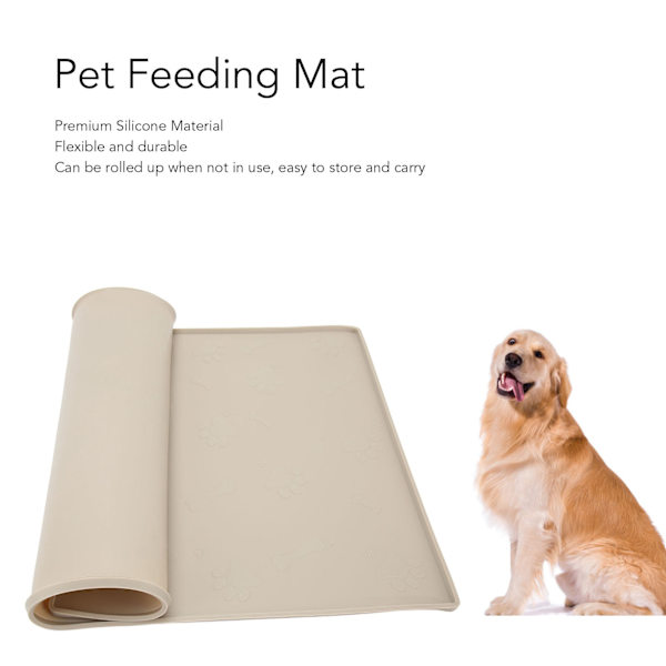 Fodermåtte til kæledyr, der forhindrer spild, vaskbar, tåler opvaskemaskine, skridsikker silikone, stor hundeplaceringsmåtte til vand- og madskål, beige