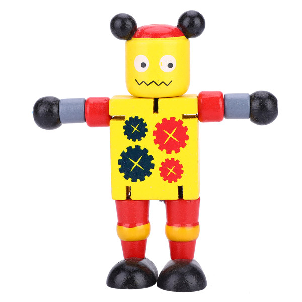 Personality Cute Wooden Robot Toys Learning & Educational Toys for Kids Children (Yellow)