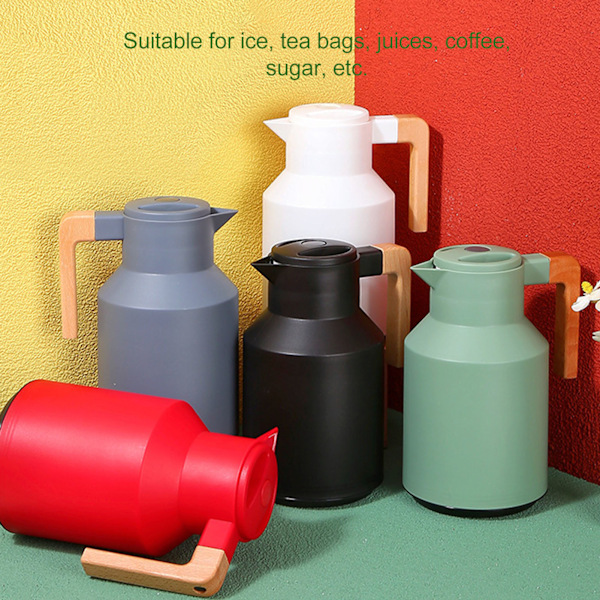 Kaffe Karaffel 1000ml Tretrehåndtak Dobbeltvegget Vakuum Varmebevaring Termisk Kaffe Karaffel for Te Juicer Kaffe Svart