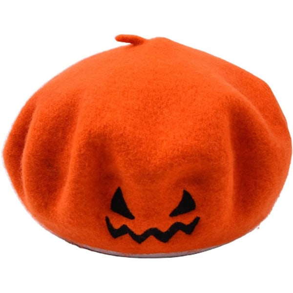 Halloween Pumpa Beret Vintage Konstnärshatt Kawaii Söt Damkeps Varm Filt Målare Höst Vinterhatt