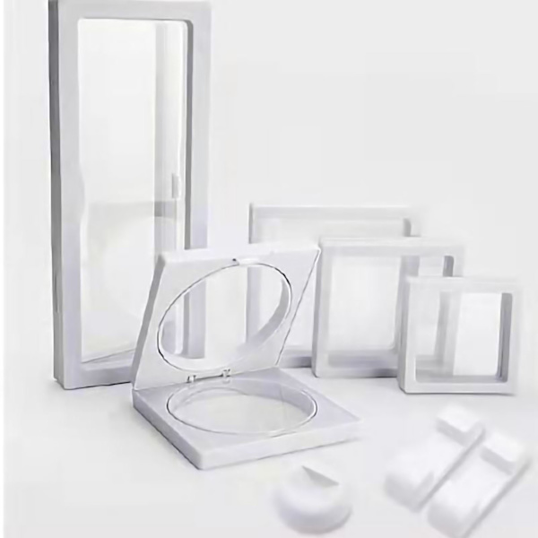 PE Film Smykkeopbevaringsboks Transparent 3D Flydende Ramme Display Holder Film Smykke Display Box Hvid 4,33 X 4,33 X 0,79in
