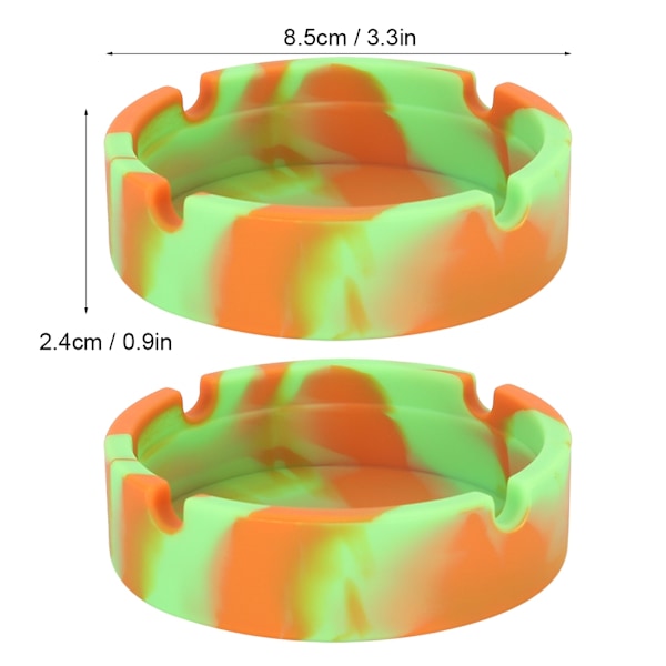 2 kpl Sateeninen Luminoiva Silikonituhkakuppi Palamattomuuspyöreä Tuhkakuppi Tupakointitarvikkeet Sateeninen Oranssit ja Vihreät