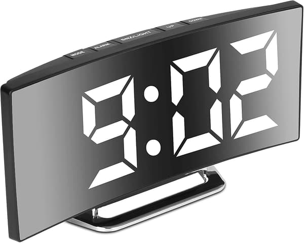 Digital väckarklocka för sovrum 7 LED-spegelskärm 2 ljusstyrkenivåer USB Vit