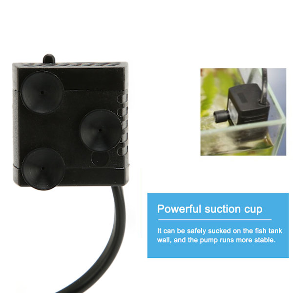Mini nedsänkbar vattenpump justerbar tyst IPX8 vattentät fontänpump med sugkopp för akvarium EU-kontakt 220‑240V