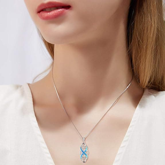 Celtic Knot Halsband med Opalhänge i Sterling Silver, Oändlighetskärlekssmycke