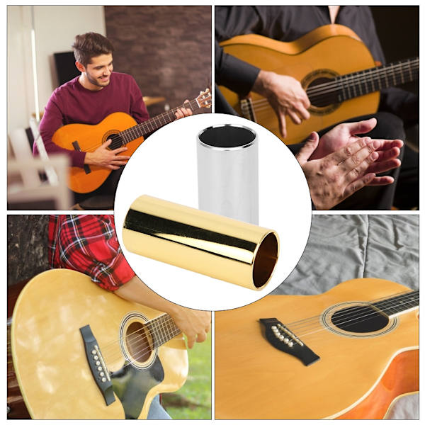 2 stk rustfritt stål gitar bass slide bar erstatningstilbehør sølv gull 6cm