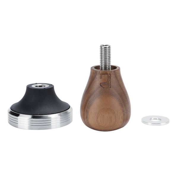58mm Rostfritt Stål Platt Kaffe Tamper Pulver Pressad Hammare med Höjdjusterbart Trähandtag Mörk Trä Färg