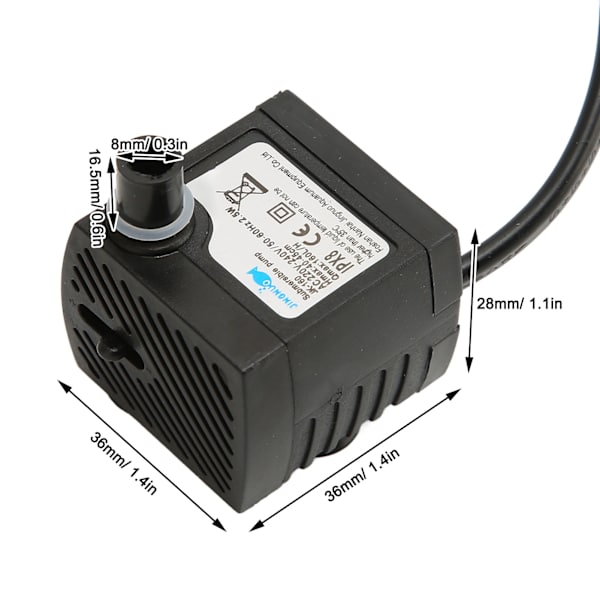 Mini nedsänkbar vattenpump justerbar tyst IPX8 vattentät fontänpump med sugkopp för akvarium EU-kontakt 220‑240V