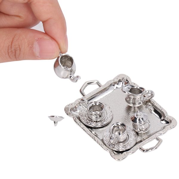 Mini tesæt i metal 1/12 skaleret simulation naturtro miniature tesæt bakke sæt til dukkehus