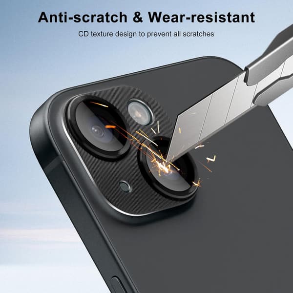 Kamerabeskytter 2-pak til iPhone 15 og iPhone 15 Plus Kamerabeskytter CD Tekstur Anti-ridse Sort