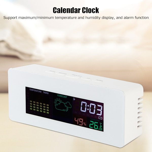 Multifunktion indendørs termometer hygrometer ur med kalender alarmfunktion 12/24H format