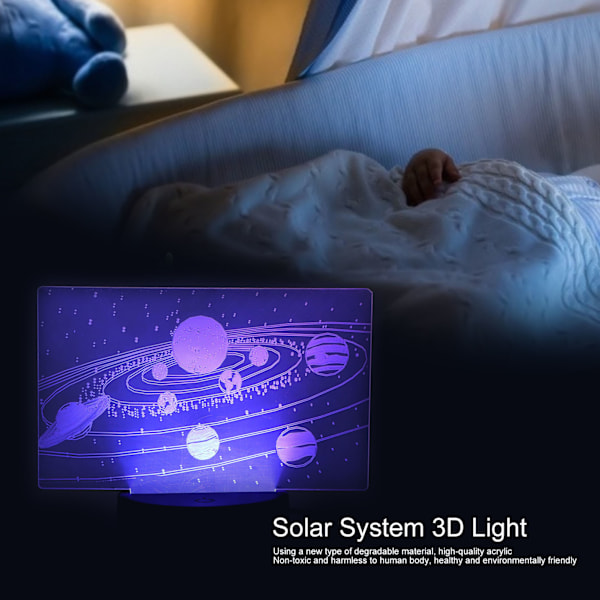 3D Base Lampe Universell Solsystem Mønster Fargerik LED Nattlys USB for Barn Bursdag Feriegave