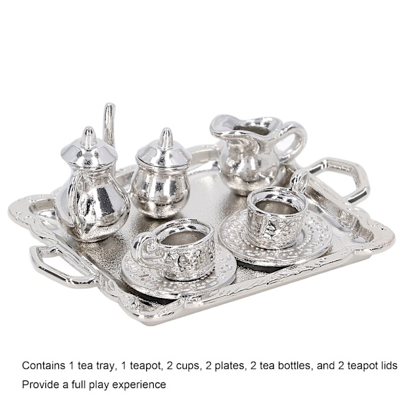 Mini tesæt i metal 1/12 skaleret simulation naturtro miniature tesæt bakke sæt til dukkehus