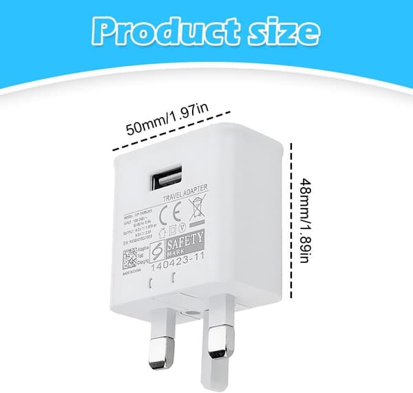 1 sett hvit britisk standard mobiltelefonplugg hurtigladehode 5V 2A USB vegglader 3-pinners strømadapter
