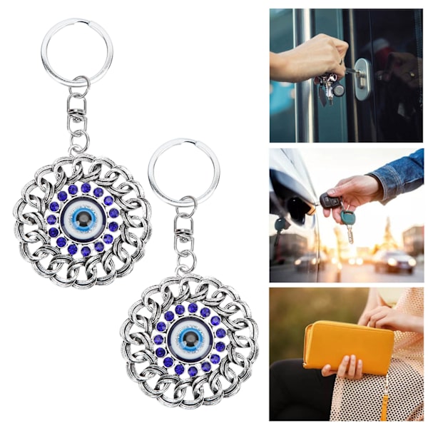 2 stk. Ondt Øje Nøglering Openwork Rundt Snoet Diamant Tyrkiet Blå Ondt Øje Amulet Nøglering Taske Charm Dekor