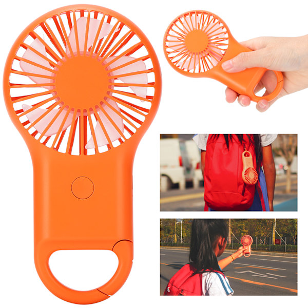 USB-laddningsbar handhållen bärbar fläkt 3 hastigheter justerbar minitrendig karbinhakefläkt orange