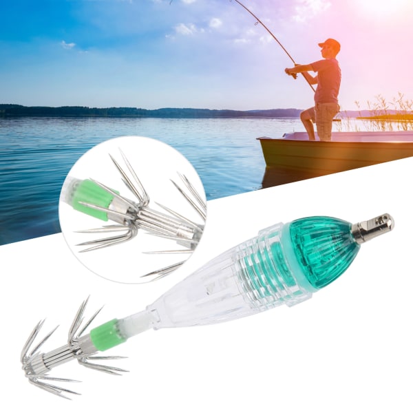 Fishing LED Lure Light Squid Shape Green Light Color Bait Underwater Lamp with Hook