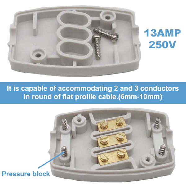 3-terminal elektrisk koblingsboks, 2 stk. hvit elektrisk kabelkoblingsboks fleksibel kontakt 250V 13A kabelkobler Erminal liten koblingsboks for