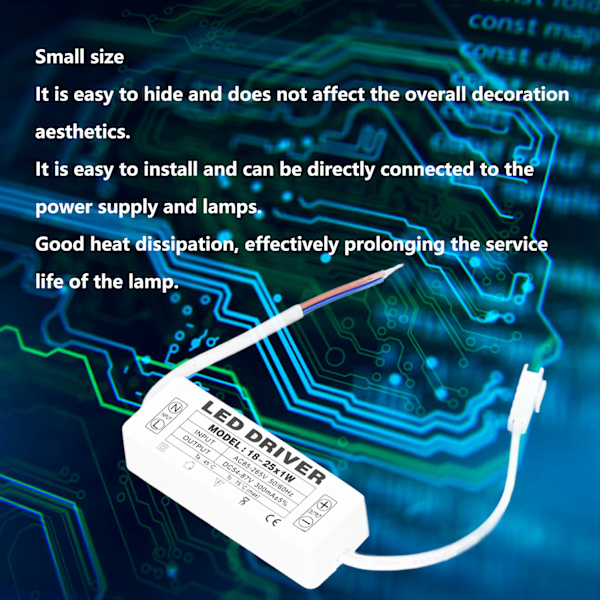 18‑25X1W LED-drivrut konstant ström 300mA ingång AC85‑265V utgång 54‑87VDC LED-drivrutstransformator