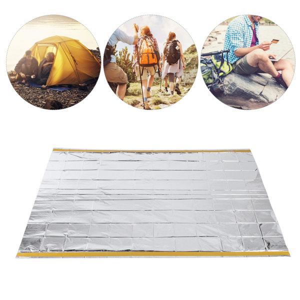 Emergency Tent Disposable Waterproof Pet Aluminum Laminated Films Survival Tent with Nylon Rope for Camping Hiking Silver