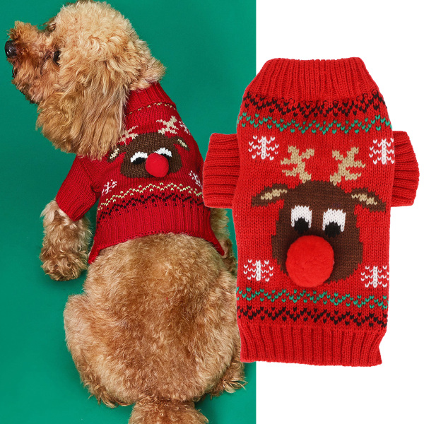 Koiran lumipuserot Paksuttavat uudenvuoden joulupaidat koiran juhlapyhiin pienille keskikokoisille koirille XS punainen
