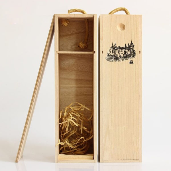 Enkelt flaske træ vinkasse med låg dekorativ træstruktur genanvendelig vinkasse