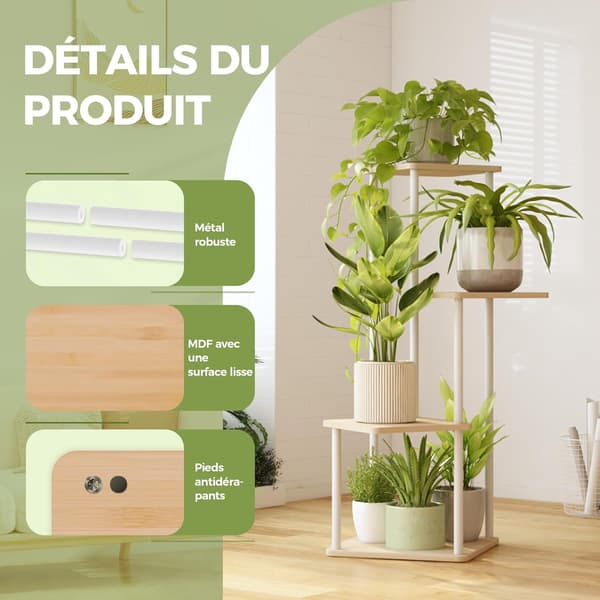 Inomhus växtställ 4 hyllplan vit metall 80 cm