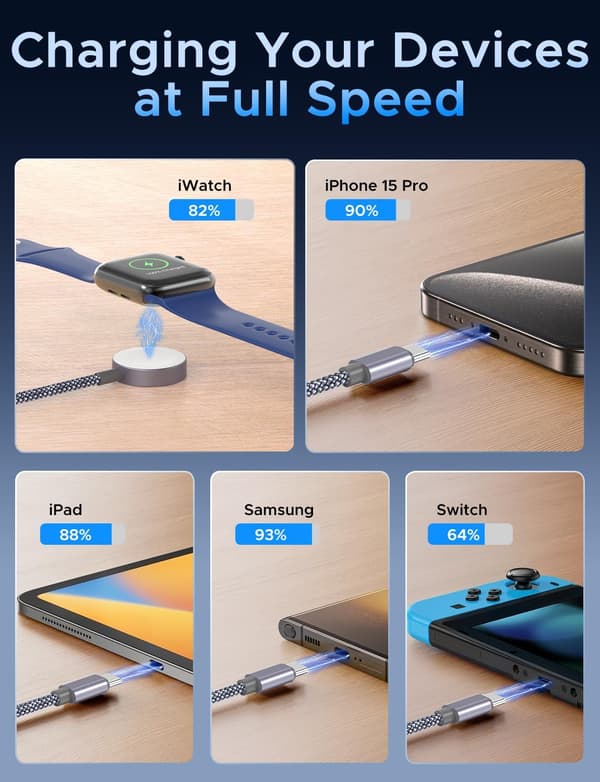 Uppgraderad 3 i 2 USB C-kabel för Apple Watch-laddare iPhone-laddare USB C Multi Snabbladdningskabel