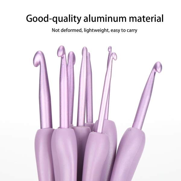 8 kpl:n virkkuukoukkusetti alumiinista, muovikahvalla, neulontatyökalut, kodintarvikkeet, violetti