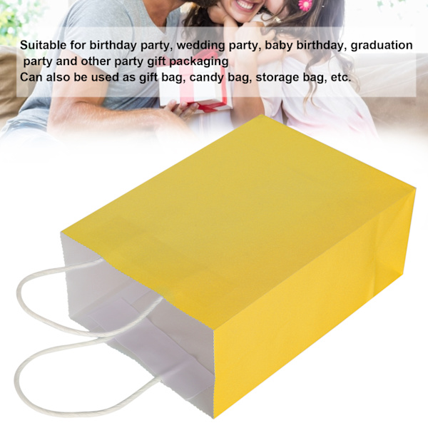 20 st bärbara kraftpapperspåsar förpacknings presentpåse tillbehör för shopping födelsedagsfester 15 x 8 x 21 cm gul