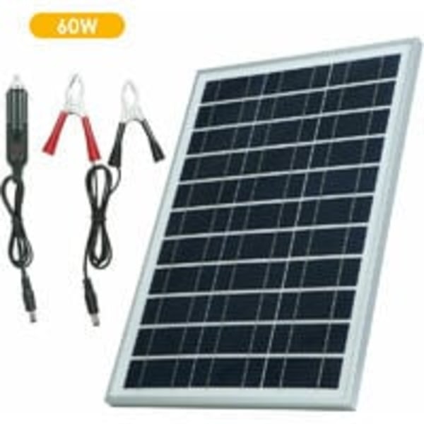 Højeffektivt polykrystallinsk solpanel-sæt 60W DC5/18V IP65 Vandtæt med 1 DC Alligator Clip Output-kabel/1 bærbar modelbiloplader Plus