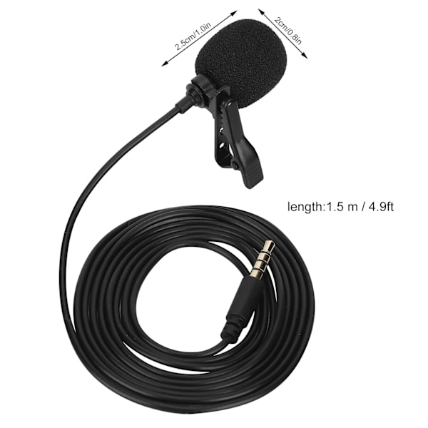 Mini 3,5 mm Lavalier Clipon Mikrofon Live Broadcast Interview MIC til Mobiltelefon Computer(1,5 m )