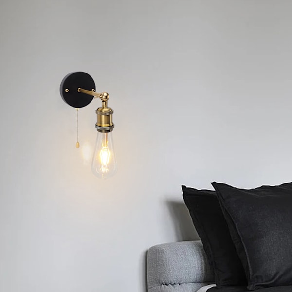 Retro vägglampa E27 E26 järn justerbar vintage väggmonterad lampa belysningsarmatur set med strömbrytare för sovrum vardagsrum bar 85‑265V guld