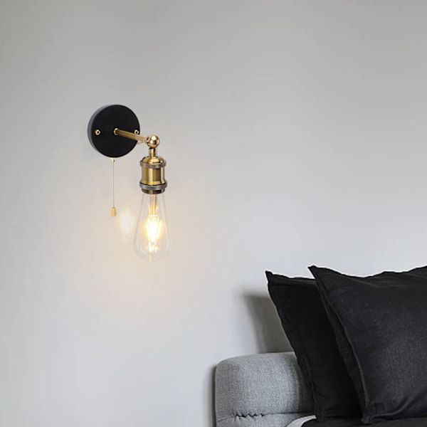 Retro væglampe E27 E26 Jern Justerbar Vintage Vægmonteret Lampe Belysningsarmatur Sæt med Afbryder til Soveværelse Stue Bar 85‑265V Guld