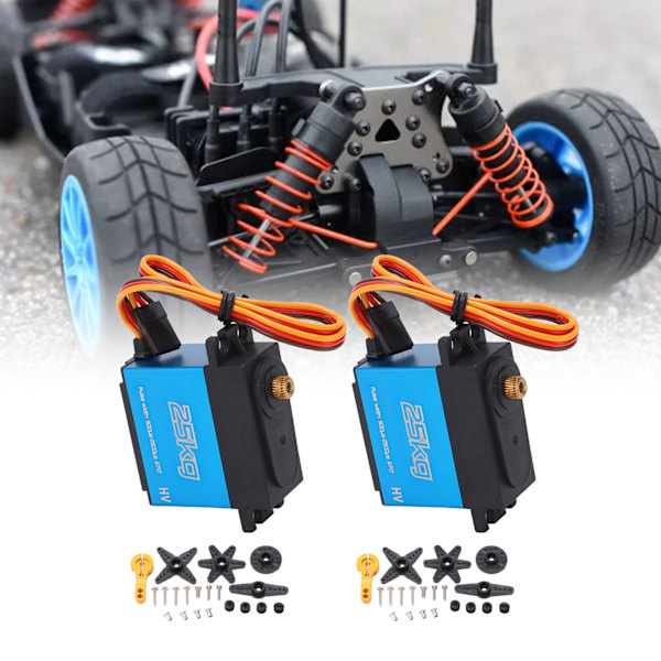 2 kpl 25 kg:n digitaalinen servo, 270 asteen korkea vääntömomentti, vedenpitävä, täysin metallivaihteinen RC-servo, jossa 25T metallinen servovarsi RC-autoon