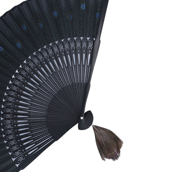 Fällbar fläkt svarta ben vacker påfågelmönster antik bambu handfläkt för scenkläder dekoration present