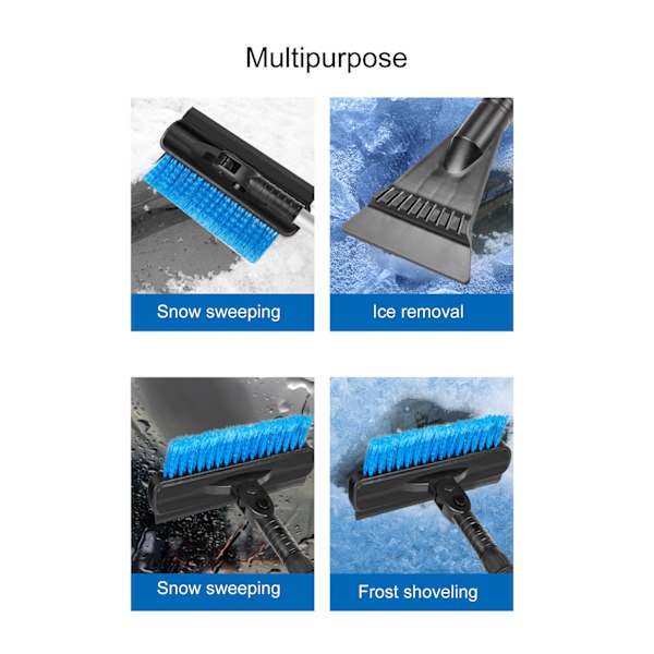 Is-skrapebørste Teleskopisk Avtakbar Myk Anti-Skli Grip Snøfjerningsspade Børste for Bil Frontrute Lastebil 4 i 1 Blå Lang Skaft (OPP-pose)