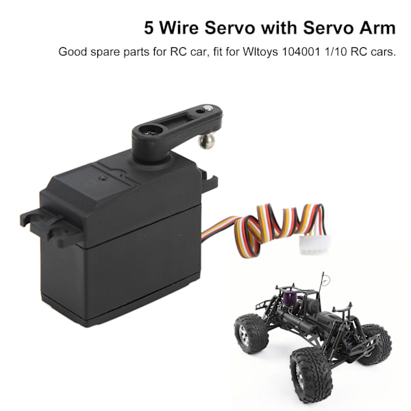 5-tråds styrservo med servoharm 104001‑1923 för Wltoys 104001 1/10 RC-bilreservdelar