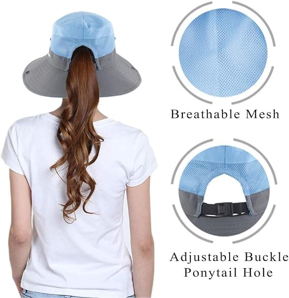 Dame Hestehale Solhat UV Beskyttelse Sammenfoldelig Mesh Bred Skygge Strand Fiskehat