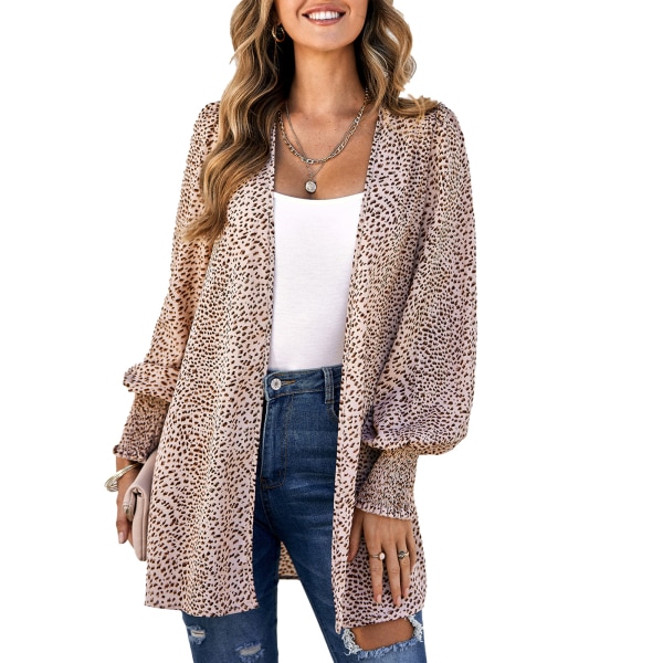 Dame Lanterne ærme Cardigan Fashionable Klassisk Leopard Print Efterår Vinter Langærmet Trykte Skjorter Toppe Abrikos S