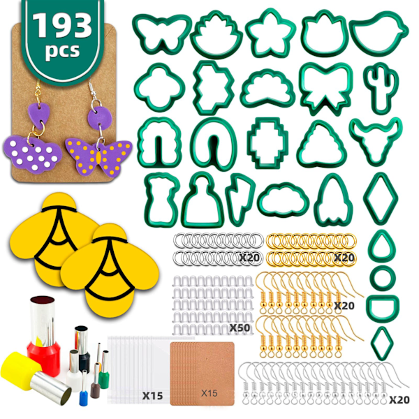 193 st Polymer Clay Cutters Set Enkelt Handhavande Rika Tillbehör Hållbara Plast Clay Örhänge Cutters för Smyckestillverkning