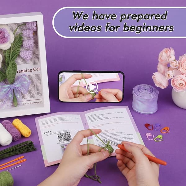 Hæklesæt til begyndere Blomster Hækling Strikkesæt med instruktioner og videotutorials
