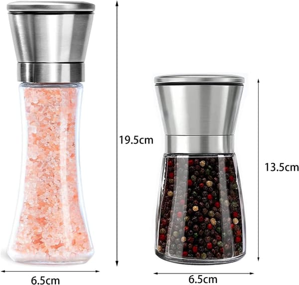 Sæt med 3 justerbare manuelle salt- og peberkværne i rustfrit stål 180 ml