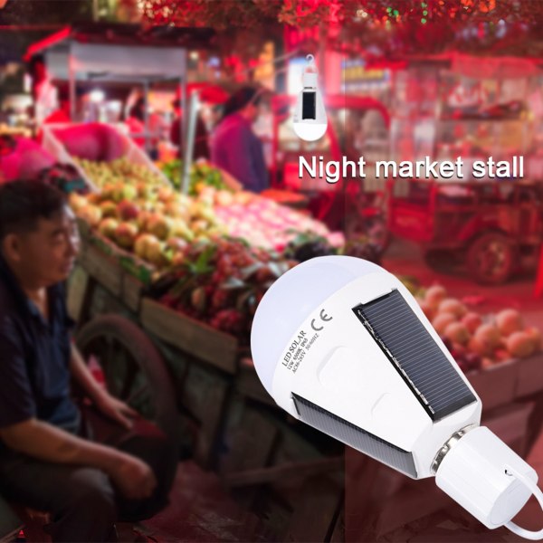 Solcellepanel LED-lyspære bærbar vanntett innendørs/utendørs fotturer camping nødlampe 12W