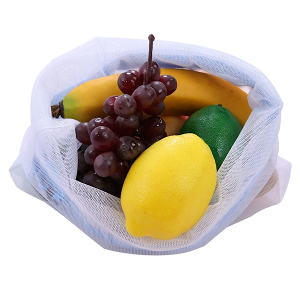 15 stk 3 størrelser snøring mesh poser gjenbrukbare diverse leketøy frukt grønnsak oppbevaring punch
