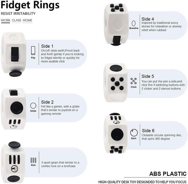 Fidget Toy Sensorisk Terninglegetøj med Klikkugle Dekompressionsring Fidget Fingerlegetøj til ADD ADHD Stresslindring til Voksne Helt Sort