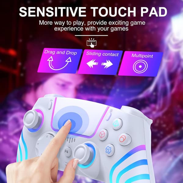 Trådløs controller til PS4 med LED-belysning fjernbetjening med dobbelt stød seks-akset sensor spilcontroller