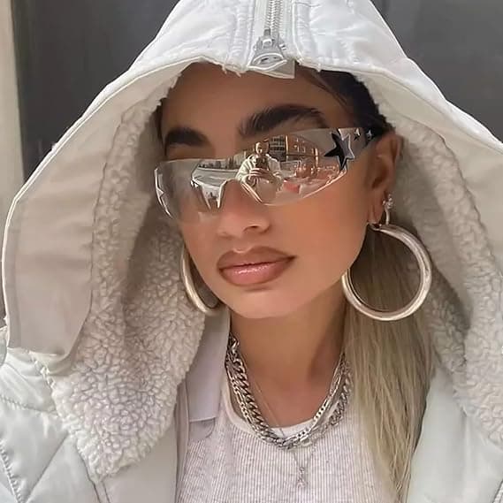 Rammeløse Y2K Solbriller Stjerne Wrap Around Briller Tilbehør til Kvinder Mænd Trendy Mode Cool Shield Shades