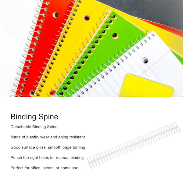 10 stk 34 hull bindersrygg i plast, delbar løsbladsringer med 12 mm diameter, hvit